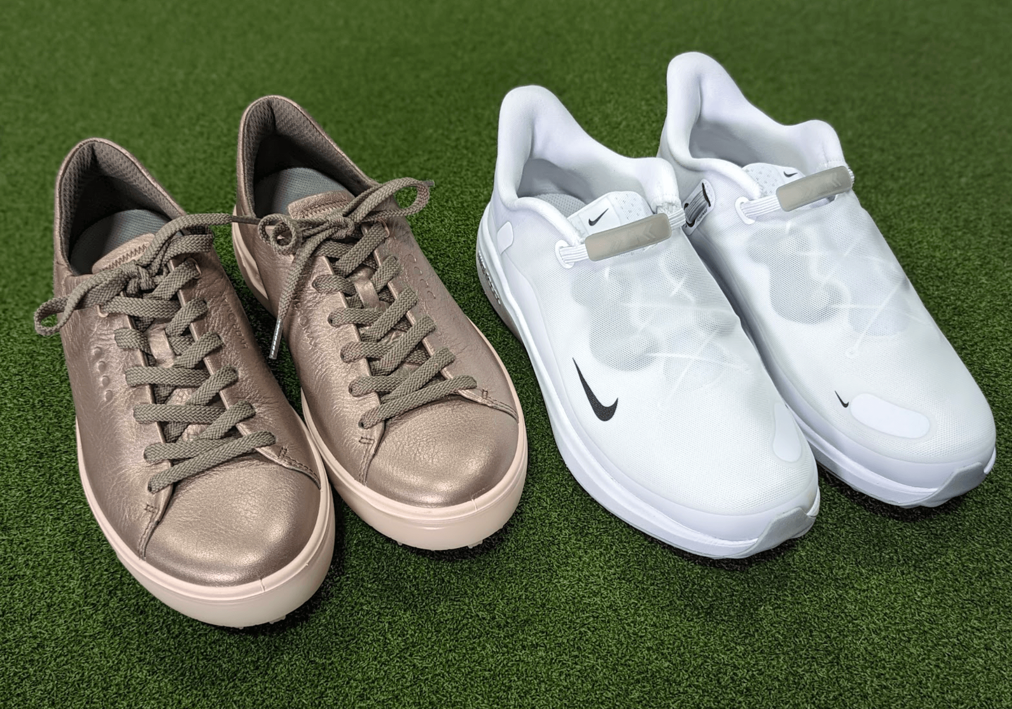 NIKE and ECCO both make good women's spikeless golf shoes.